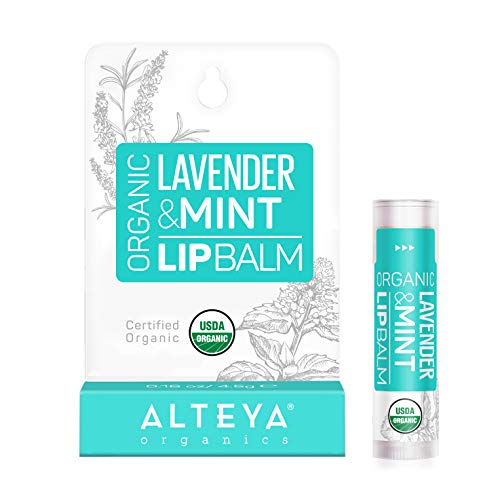 Alteya Organic Bálsamo Labial de Lavanda y Menta 5 gr – USDA Certificado Orgánico Puro Bio Producto Natural para Cuidado Labial Basado en Aceites Esenciales Hidratantes y Mantequillas Nutritivas