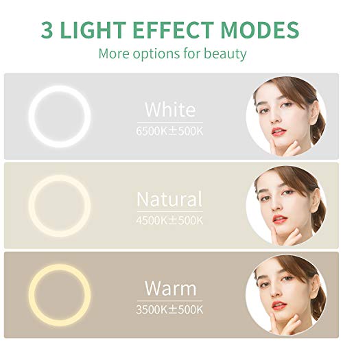 alvorog Espejo Maquillaje con Luz LED, Espejo de Pared con 3 Modos de Luz y Aumento 1x/5x, Espejo con 36 LEDs, Luz Ajustable y Rotación de 360°, 8” Espejo de Baño con Carga USB o Batería - Plata