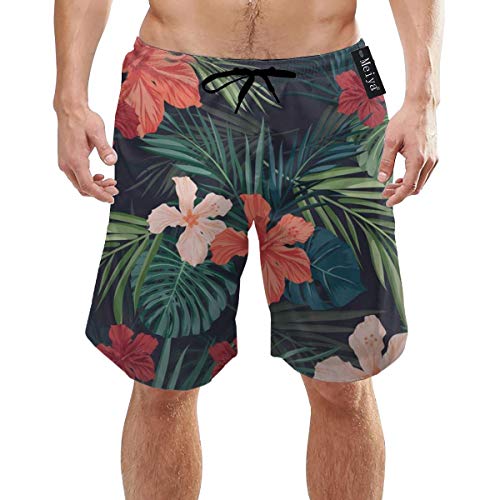 Alysai Tropical Banana Leaf Mens Boys Shorts de baño Cortos con Forro de Malla Secado rápido Trajes de baño para Hombres Shorts de baño XL
