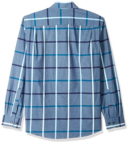 Amazon Essentials – Camisa informal de popelín de manga larga de corte recto estándar para hombre, Denim Large Plaid, US L (EU L)