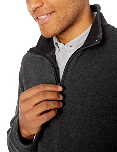 Amazon Essentials - Jersey estándar de hombre con acanalado francés y cremallera corta en el cuello, Carbón Heather, US XS (EU XS)