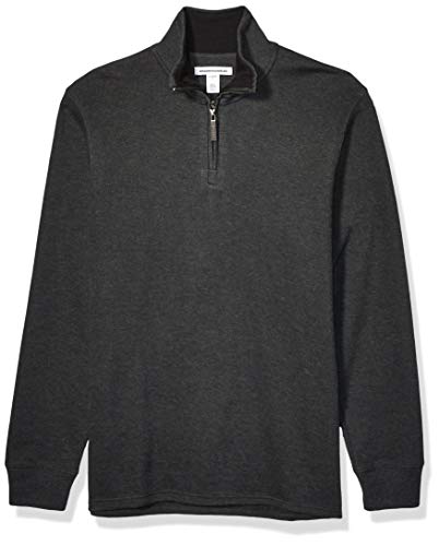 Amazon Essentials - Jersey estándar de hombre con acanalado francés y cremallera corta en el cuello, Carbón Heather, US XS (EU XS)