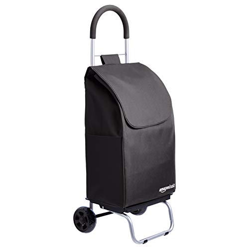 AmazonBasics – Carrito para la compra plegable con plataforma de ruedas extraíble, mango de 91 cm de altura, negro