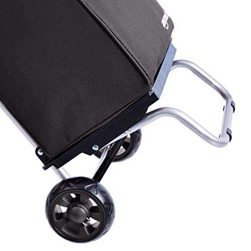 AmazonBasics – Carrito para la compra plegable con plataforma de ruedas extraíble, mango de 91 cm de altura, negro