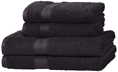 AmazonBasics - Juego de toallas (colores resistentes, 2 toallas de baño y 2 toallas de manos), color negro