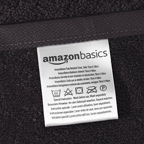 AmazonBasics - Juego de toallas (colores resistentes, 2 toallas de baño y 2 toallas de manos), color negro