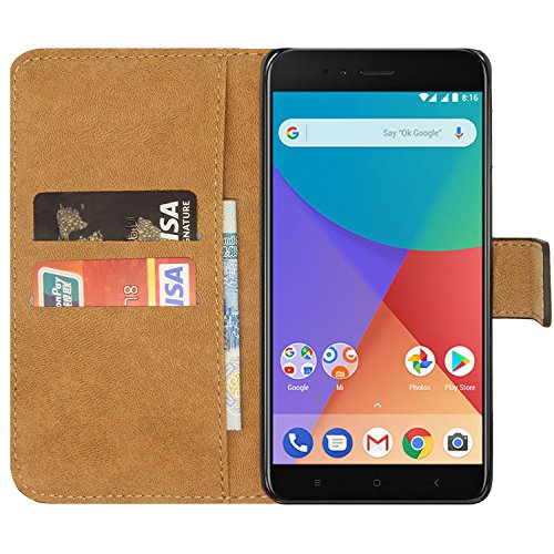 Ambaiyi Flip Funda de Cuero Genuina Piel con Tape Cartera Carcasa para Xiaomi Mi A1 / Mi 5X, Negro