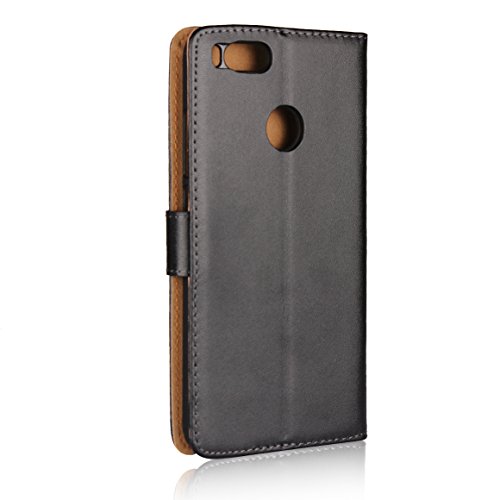 Ambaiyi Flip Funda de Cuero Genuina Piel con Tape Cartera Carcasa para Xiaomi Mi A1 / Mi 5X, Negro