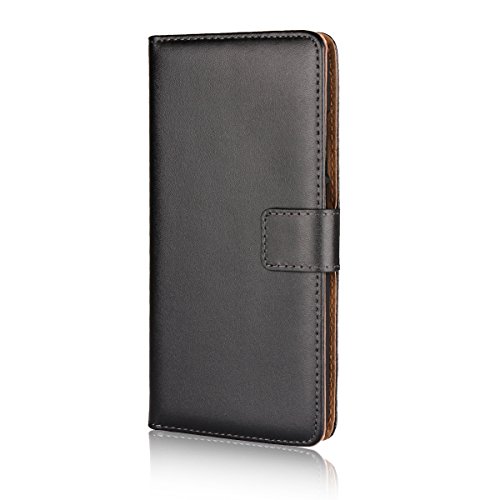 Ambaiyi Flip Funda de Cuero Genuina Piel con Tape Cartera Carcasa para Xiaomi Mi A1 / Mi 5X, Negro