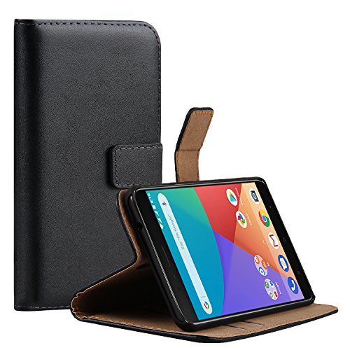 Ambaiyi Flip Funda de Cuero Genuina Piel con Tape Cartera Carcasa para Xiaomi Mi A1 / Mi 5X, Negro