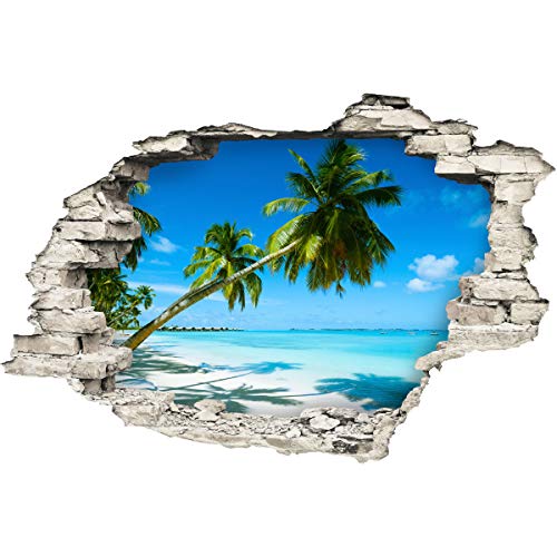Ambiance Sticker Pegatinas Adhesivas Efecto 3D, diseño de Palmeras en la Playa de Arena BLAN – Decoración de Pared Trampa el Ojo habitación y salón – 60 x 90 cm
