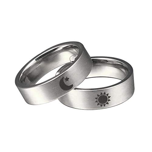 Amody 1 par Amante de la Banda de Acero Inoxidable par Anillo Promesa de Boda Regalos Luna grabada y patrón de Sol Mujeres tamaño 9,5 Hombres tamaño 25