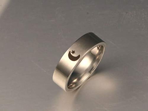 Amody 1 par Amante de la Banda de Acero Inoxidable par Anillo Promesa de Boda Regalos Luna grabada y patrón de Sol Mujeres tamaño 9,5 Hombres tamaño 25