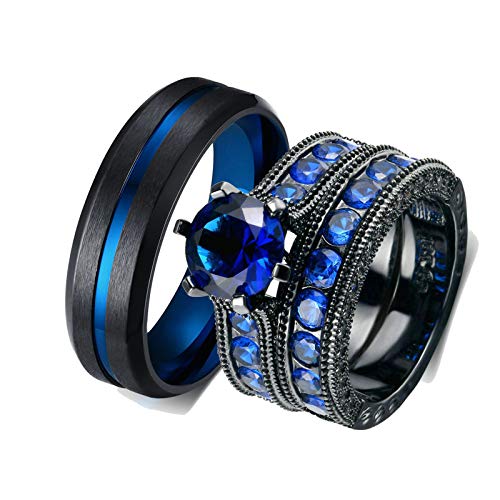 Amody 1 par Anillo Boda Acero Inoxidable Anillo Cepillado y Anillo de Circonio Cúbico Apilable Anillos de Acero Inoxidable Mujer 12 Hombre 15