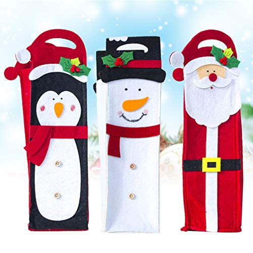 Amosfun 3 Piezas Bolsa de Botella de Vino de la Navidad con el sostenedor del Vino Mango Porta-Botellas Botella de Agua de Asas de Transporte seguras Navidad Fuentes del Partido