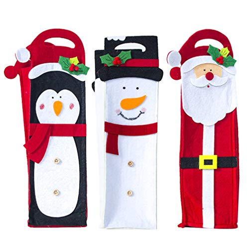 Amosfun 3 Piezas Bolsa de Botella de Vino de la Navidad con el sostenedor del Vino Mango Porta-Botellas Botella de Agua de Asas de Transporte seguras Navidad Fuentes del Partido