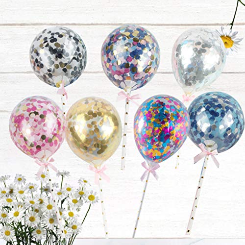 Amosfun globos de confeti toppers de la torta mini globos de látex transparentes decoraciones de la torta postre pastel selecciones para cumpleaños día de san valentín fiesta de navidad 7pcs