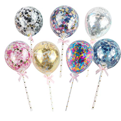 Amosfun globos de confeti toppers de la torta mini globos de látex transparentes decoraciones de la torta postre pastel selecciones para cumpleaños día de san valentín fiesta de navidad 7pcs