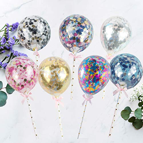 Amosfun globos de confeti toppers de la torta mini globos de látex transparentes decoraciones de la torta postre pastel selecciones para cumpleaños día de san valentín fiesta de navidad 7pcs