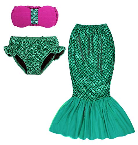 AmzBarley Sirenita Traje Baño Fiesta Sirena Bañador Bikini Set Niña Cumpleaños Princesa Disfraz Vereno Nadar Niña 3 Piezas Top Cortos 3-4 Años