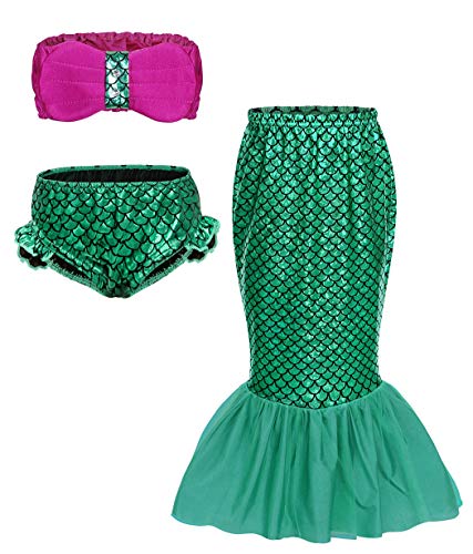 AmzBarley Sirenita Traje Baño Fiesta Sirena Bañador Bikini Set Niña Cumpleaños Princesa Disfraz Vereno Nadar Niña 3 Piezas Top Cortos 3-4 Años