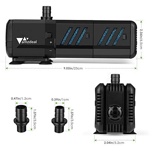 amzdeal Bomba Sumergible 1500L/H 15W con Filtro y 2 boquillas, Bomba de Agua 1.6M Ultra Silenciosa para Pecera Acuario Jardín Estanque Fuente