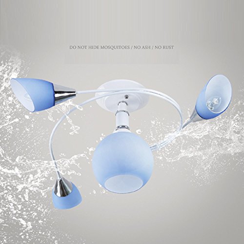 AMZH Sala de los niños Lámpara de Techo de Vidrio 4 Cabeza de Vidrio Azul Lampshade Dormitorio lámpara Creative Individualidad Estudio Decoración Metal lámpara de Techo E27 110V 220V