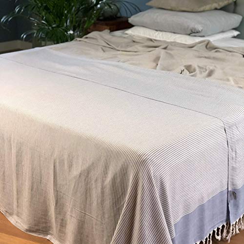 ANATURAS Toalla de Playa - de Hammam 180x240cm TRAVELER | Prelavado - Oeko-TEX® - Algodón Orgánico Peinado | Toalla Hammam extra grande - Fular - manta - colcha - para la playa XXL (Mezclilla azúl)