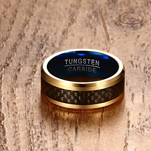 AnazoZ 2PCS Anillo Compromiso Pareja Anillos Tungsteno Parejas Anillo Compromiso Pareja Oro Azul Negro Anillo Fibra de Carbon 8mm Talla Mujer 15 + Hombre 20