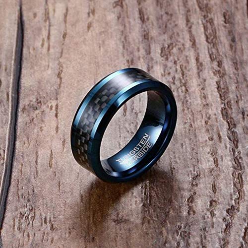 AnazoZ 2PCS Anillo Compromiso Pareja Anillos Tungsteno Parejas Anillo Compromiso Pareja Oro Azul Negro Anillo Fibra de Carbon 8mm Talla Mujer 15 + Hombre 20