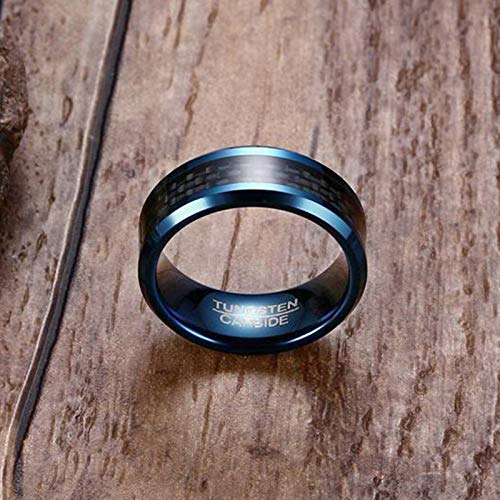 AnazoZ 2PCS Anillo Compromiso Pareja Anillos Tungsteno Parejas Anillo Compromiso Pareja Oro Azul Negro Anillo Fibra de Carbon 8mm Talla Mujer 15 + Hombre 20