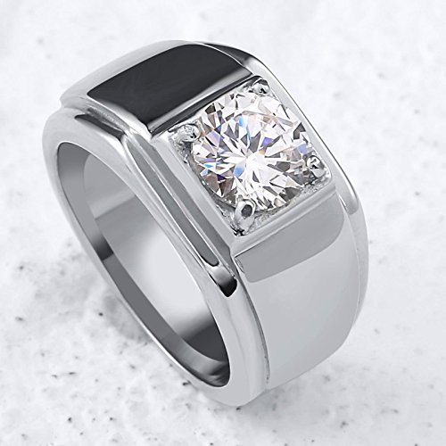 AnazoZ Anillo Acero Inoxidable Oro Anillo Hombre Anillo Cuadrado Circonita Blanco Anillo Plata Barcelona Anillo Talla 20