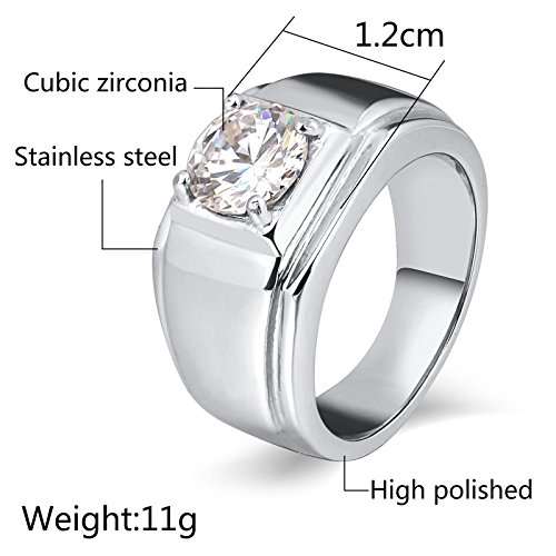 AnazoZ Anillo Acero Inoxidable Oro Anillo Hombre Anillo Cuadrado Circonita Blanco Anillo Plata Barcelona Anillo Talla 20