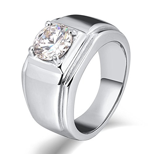 AnazoZ Anillo Acero Inoxidable Oro Anillo Hombre Anillo Cuadrado Circonita Blanco Anillo Plata Barcelona Anillo Talla 20