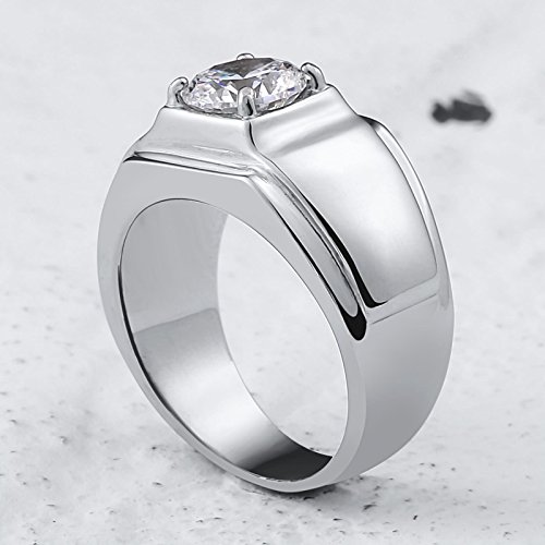 AnazoZ Anillo Acero Inoxidable Oro Anillo Hombre Anillo Cuadrado Circonita Blanco Anillo Plata Barcelona Anillo Talla 20