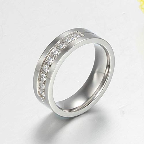 AnazoZ Anillo Titanio Hombre 1PCS Redondo con Circonita Blanco 6MM Plata Talla 25