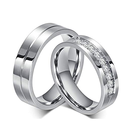 AnazoZ Anillo Titanio Hombre 1PCS Redondo con Circonita Blanco 6MM Plata Talla 25