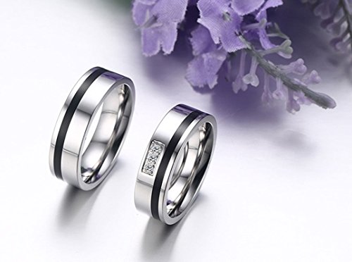 AnazoZ Anillos Circonita Anillo Plata Megro Anillo de Compromiso Anillo Boda Anillo Parejas Anillo Dos Anillos Mujer Talla 9,5 & Hombre Talla 17