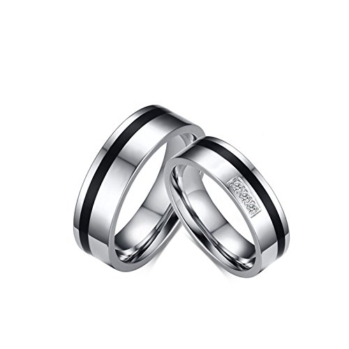 AnazoZ Anillos Circonita Anillo Plata Megro Anillo de Compromiso Anillo Boda Anillo Parejas Anillo Dos Anillos Mujer Talla 9,5 & Hombre Talla 17