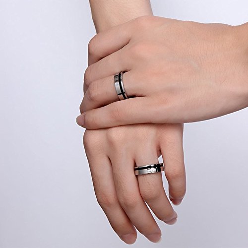 AnazoZ Anillos Circonita Anillo Plata Megro Anillo de Compromiso Anillo Boda Anillo Parejas Anillo Dos Anillos Mujer Talla 9,5 & Hombre Talla 17