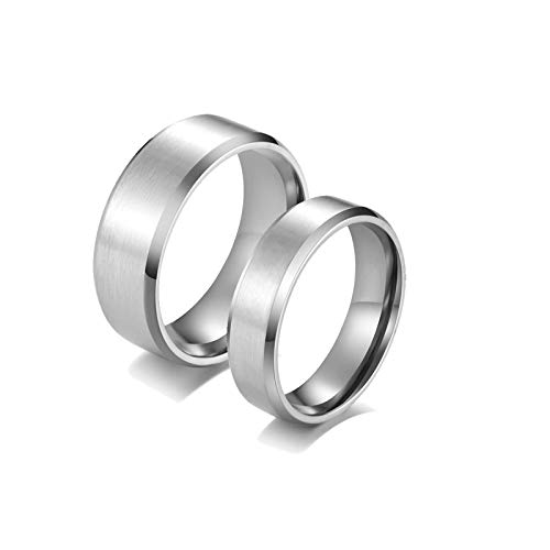 AnazoZ Anillos de Boda Parejas Juego Acero Inoxidable Plata Redondo 6-8MM Talla Mujer 25 & Hombre 12