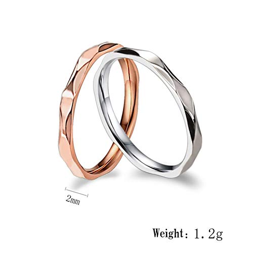 AnazoZ Anillos de Compromiso Parejas Acero Inoxidable Plata Oro Rosa Redondo Fino Rombo Talla Mujer 20 & Hombre 12