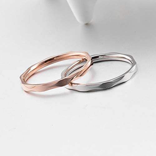 AnazoZ Anillos de Compromiso Parejas Acero Inoxidable Plata Oro Rosa Redondo Fino Rombo Talla Mujer 20 & Hombre 12