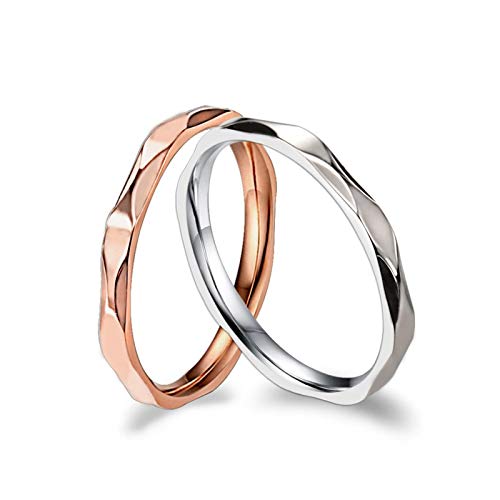 AnazoZ Anillos de Compromiso Parejas Acero Inoxidable Plata Oro Rosa Redondo Fino Rombo Talla Mujer 20 & Hombre 12