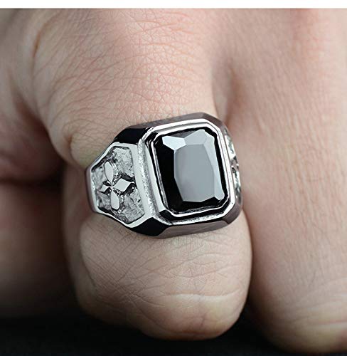 AnazoZ Anillos Hombre Acero Inoxidable Ágata Negra Retro Anillo Plata Negro Anillo Talla 22