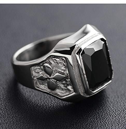 AnazoZ Anillos Hombre Acero Inoxidable Ágata Negra Retro Anillo Plata Negro Anillo Talla 22