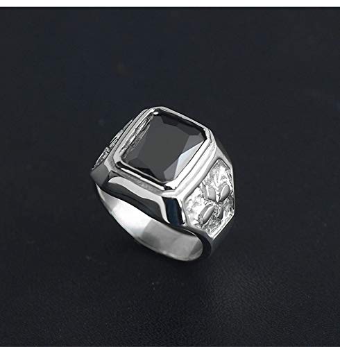 AnazoZ Anillos Hombre Acero Inoxidable Ágata Negra Retro Anillo Plata Negro Anillo Talla 22