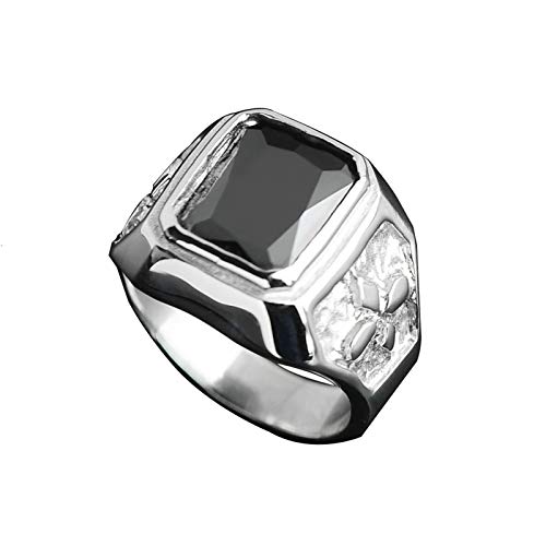 AnazoZ Anillos Hombre Acero Inoxidable Ágata Negra Retro Anillo Plata Negro Anillo Talla 22