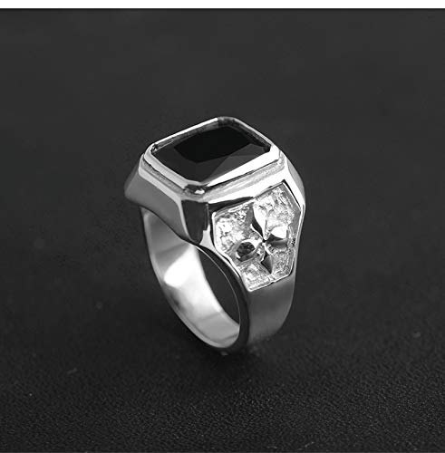AnazoZ Anillos Hombre Acero Inoxidable Ágata Negra Retro Anillo Plata Negro Anillo Talla 22