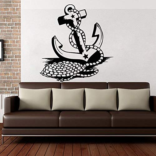 Ancla náutica Vinilo Adhesivo de pared Ancla de barco Cartel de arte de pared Hogar Patrón marino Decorativo Cuerda de ancla Mural Decoración del hogar Adhesivo de pared A2 57x60cm